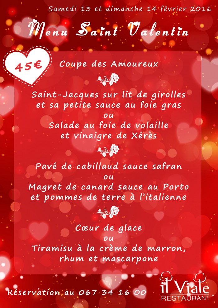 Restaurant il Viale_Menu St Valentin 2016